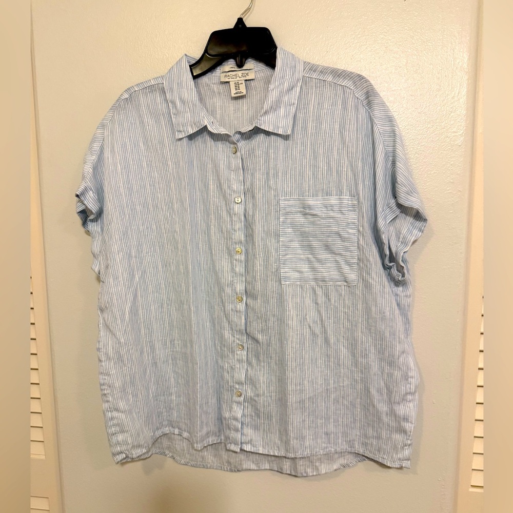 Rachel Zoe Light Blue Striped Linen Shirt